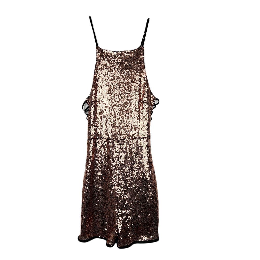 Hers & Mine Romper Women Small Bronze Sequin Metallic Sparkly Shorts Party Sexy